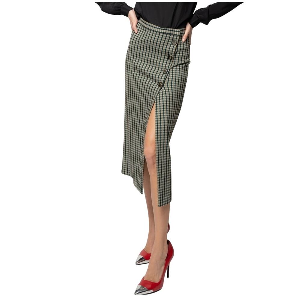 PINKO PLAID WRAP SLIM MIDI SKIRT, SIZE 6